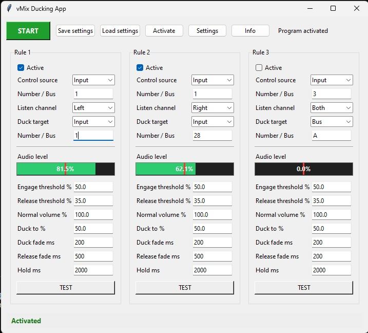 Ducking Audio interface screenshot